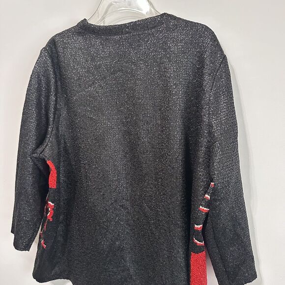 Chicos Travelers Abstract Jacket Chinese Red 2 Large Hook Eye Closure Party NEW - Picture 8 of 11